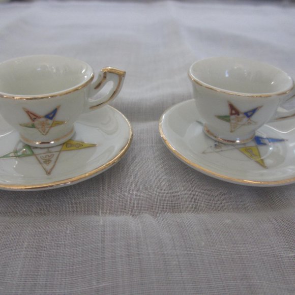 2 MINI PAIRS VINTAGE Masonic Eastern Star Ceramic dish Saucer tea cup DOLLHOUSE - Picture 2 of 15